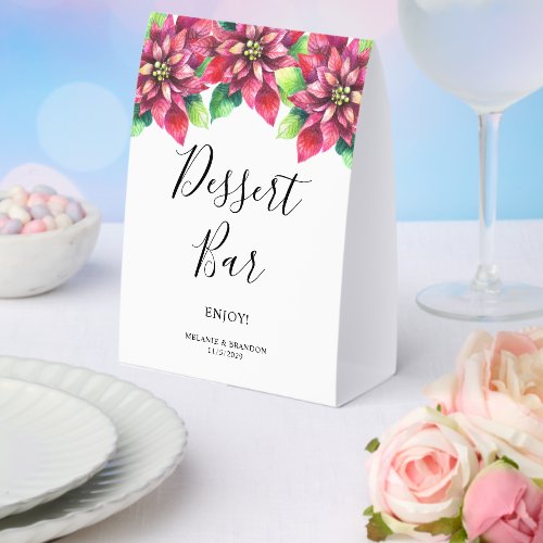 Poinsettia Christmas Wedding Dessert Bar  Paper Table Tent