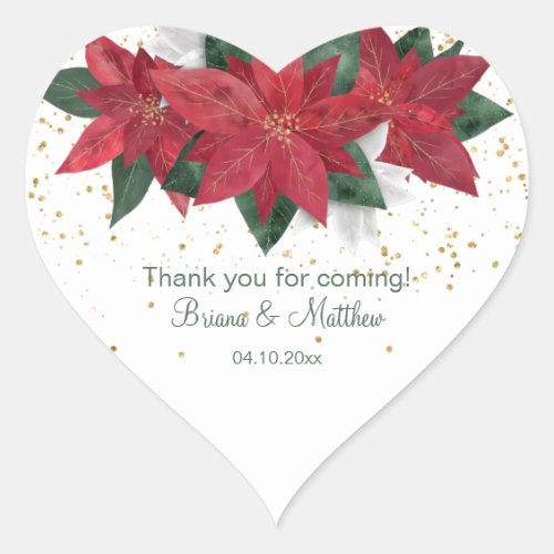 Poinsettia Christmas Wedding Favors Heart Sticker