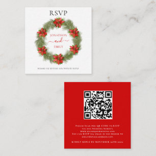 Poinsettia Christmas Wedding QR Code RSVP Enclosure Card