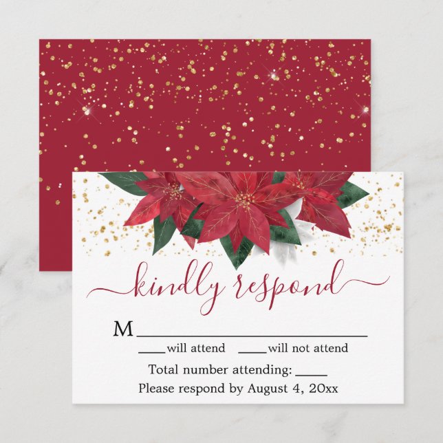 Poinsettia Christmas Wedding RSVP Card (Front/Back)