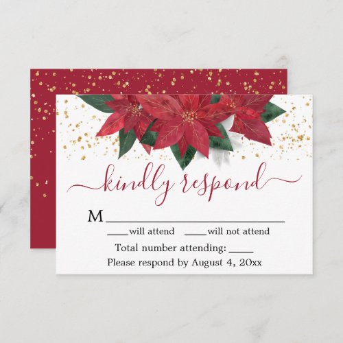 Poinsettia Christmas Wedding RSVP Card