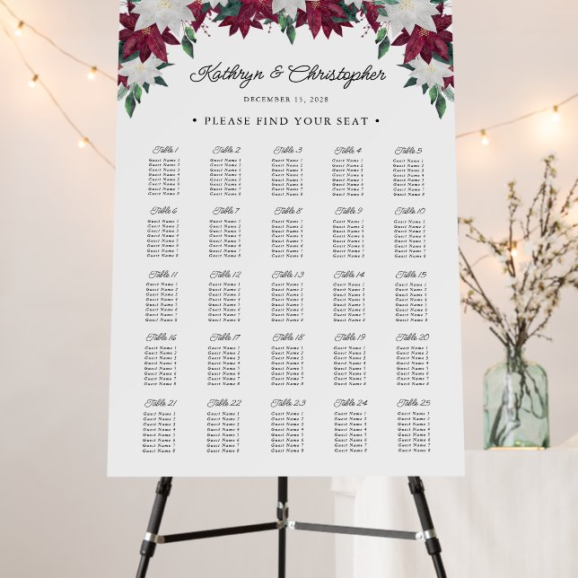 Poinsettia Christmas Wedding Seating Chart Foam Board (In Situ (Stand))