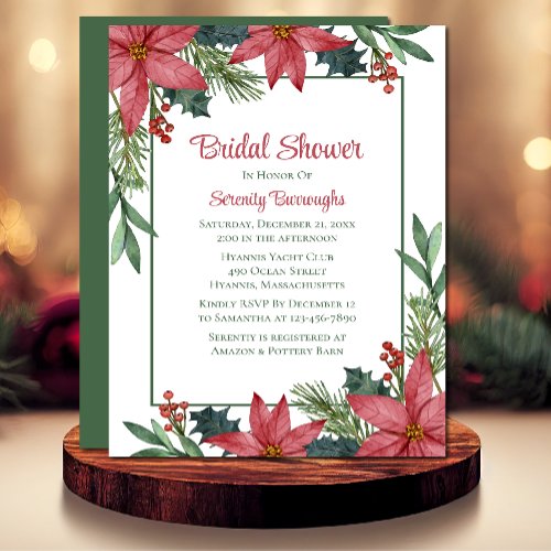 Poinsettia Christmas Winter Floral Bridal Shower Invitation