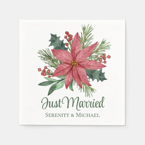 Poinsettia Christmas  Winter Just Married Wedding  Napkins
