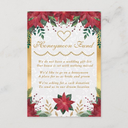 Poinsettia Christmas Winter Wedding Honeymoon Fund Enclosure Card