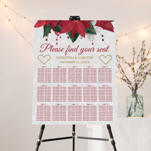 Poinsettia Christmas Winter Wedding Seating Chart Foam Board
