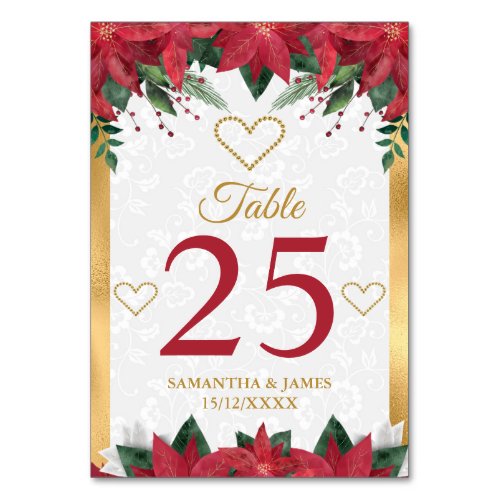 Poinsettia Christmas Winter Wedding Table Number