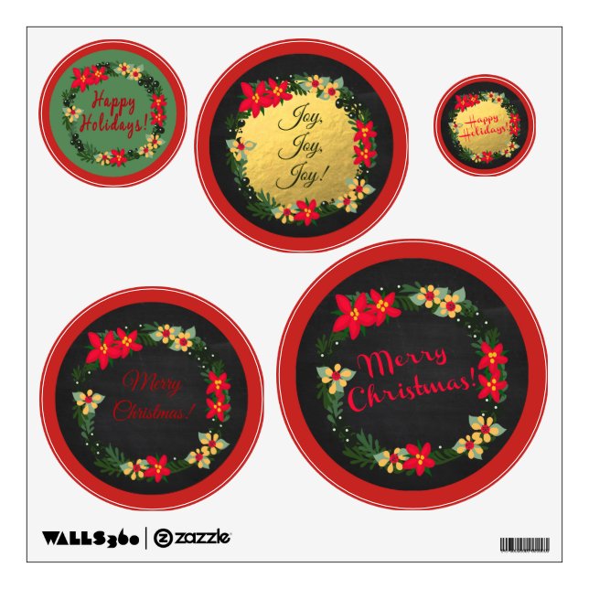 Poinsettia Christmas Wreaths Holiday Wall Decals (Front)
