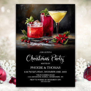 Poinsettia Cocktails Christmas Party Invitation