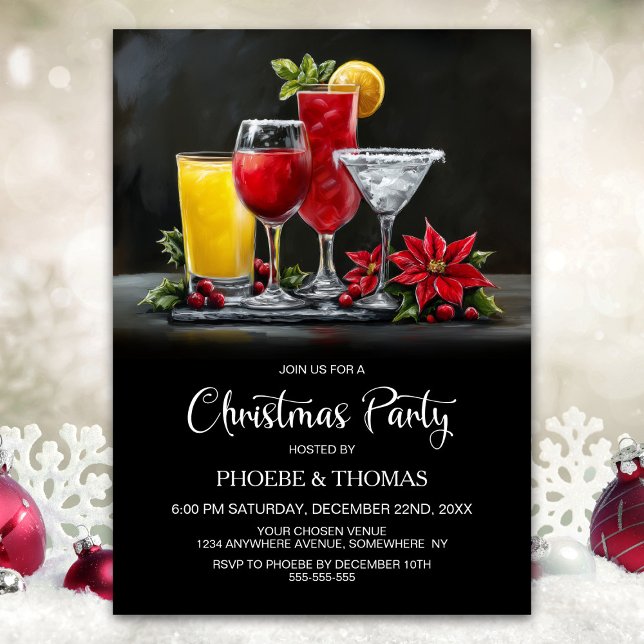 Poinsettia Cocktails Christmas Party Invitation (Creator Uploaded)