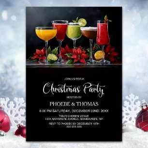 Poinsettia Cocktails Christmas Party Invitation