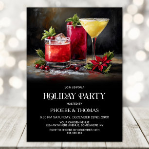 Poinsettia Cocktails Holiday Party Invitation