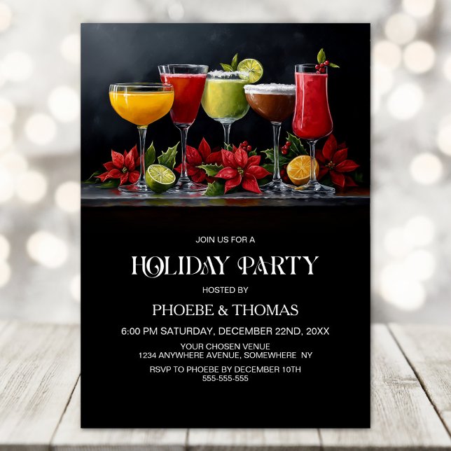 Poinsettia Cocktails Holiday Party Invitation (Creator Uploaded)