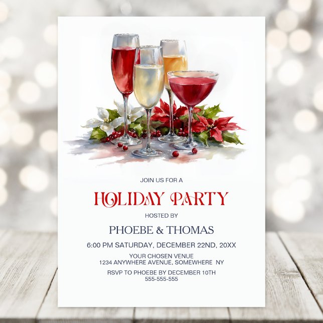 Poinsettia Cocktails Holiday Party Invitation (Creator Uploaded)