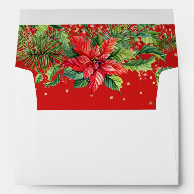 Poinsettia Confetti Christmas Return Address Envelope (Back (Bottom))