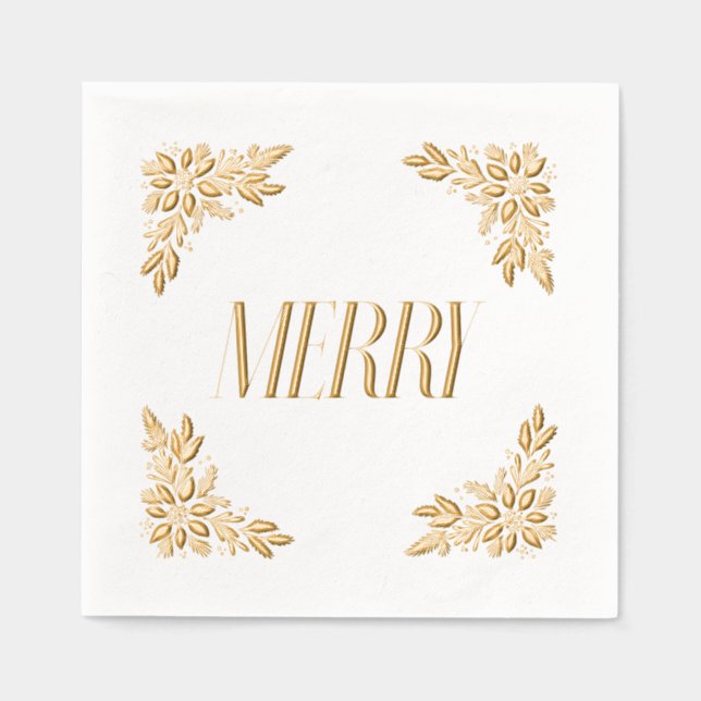 Poinsettia Corners Merry Design Foil Napkins (Front)