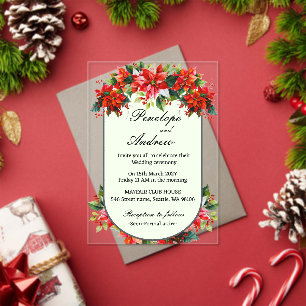 Poinsettia Crown of the Andes Wedding Acrylic Invitations