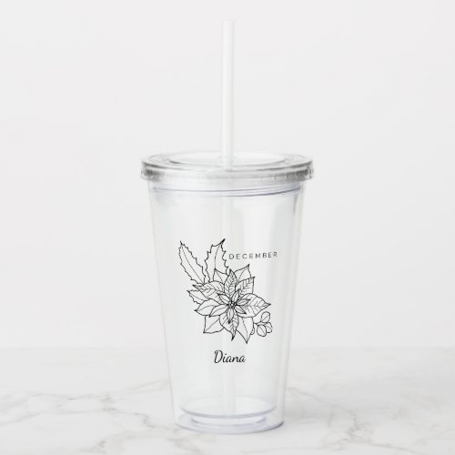 Poinsettia December Birth Flower Personalized Name Acrylic Tumbler