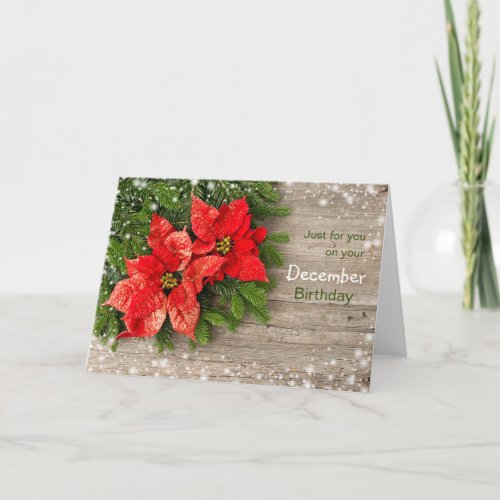 Poinsettia December Christmas Birthday Holiday Card