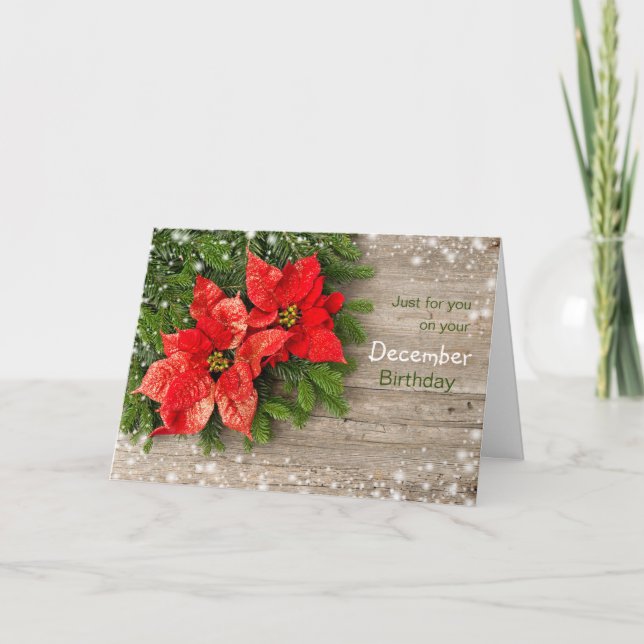 Poinsettia, December Christmas Birthday Holiday Card (Front)