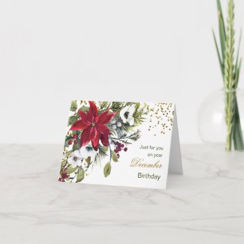Poinsettia  December Christmas Birthday Holiday Card by IrinaFraser at Zazzle