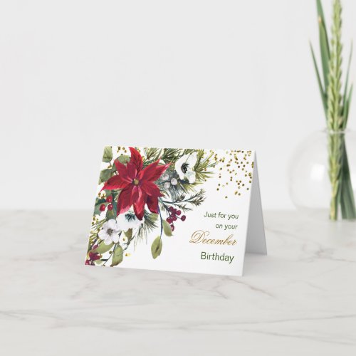 Poinsettia December Christmas Birthday Holiday Card