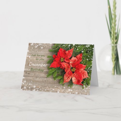 Poinsettia December Christmas Birthday Holiday Card