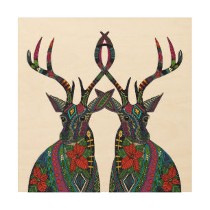 poinsettia deer wood wall art