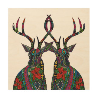 poinsettia deer wood wall art