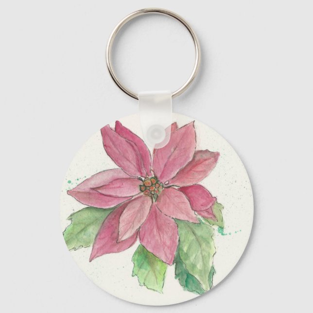 Poinsettia design on a Keychain (Front)
