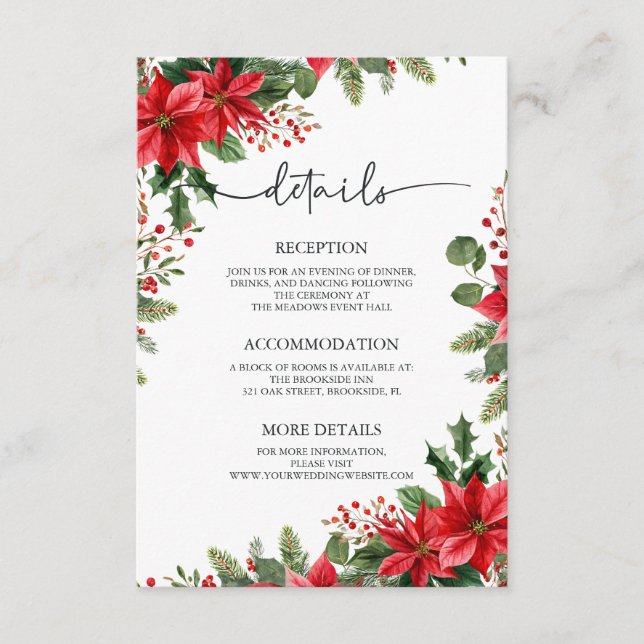 Poinsettia Elegant Christmas Wedding Enclosure Card (Front)