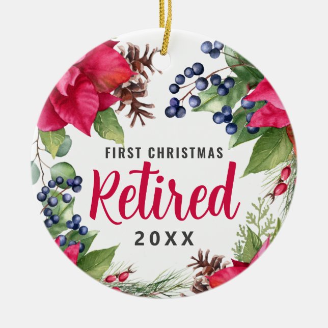 Poinsettia Elegant First Christmas Retired Photo C Ceramic Ornament (Front)
