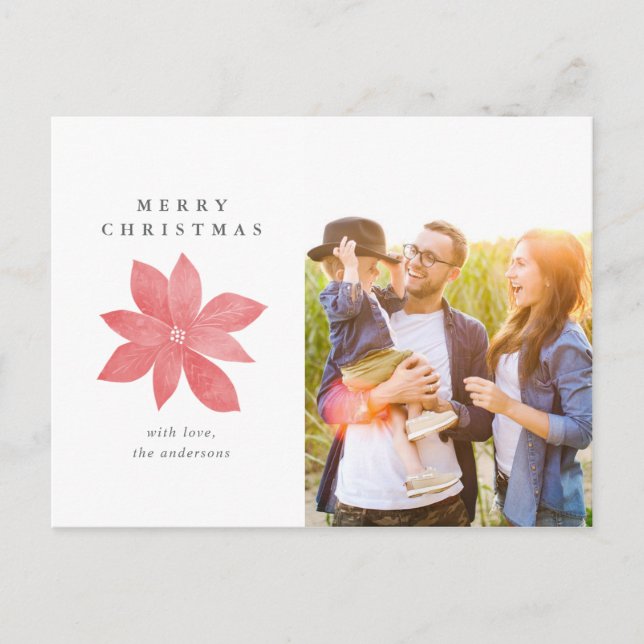 Poinsettia Elegant Merry Christmas Photo Holiday Postcard (Front)