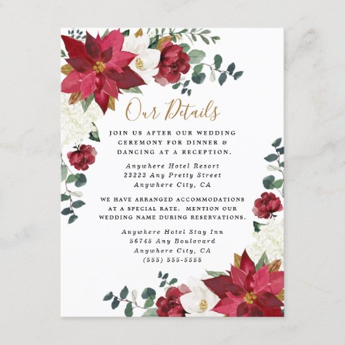Poinsettia Elegant Red Gold White Floral Wedding Enclosure Card