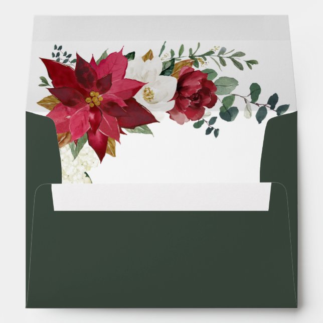 Poinsettia Elegant Red Gold White Floral Wedding Envelope (Back (Bottom))