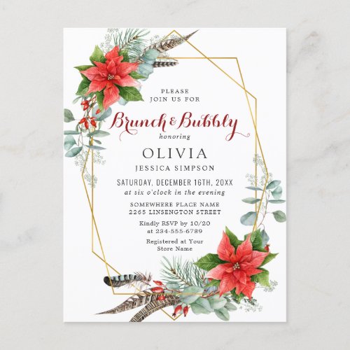 Poinsettia Eucalyptus Bridal Shower Invitations