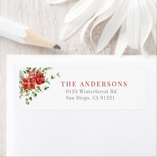 Poinsettia  Eucalyptus Christmas Holiday Address Label