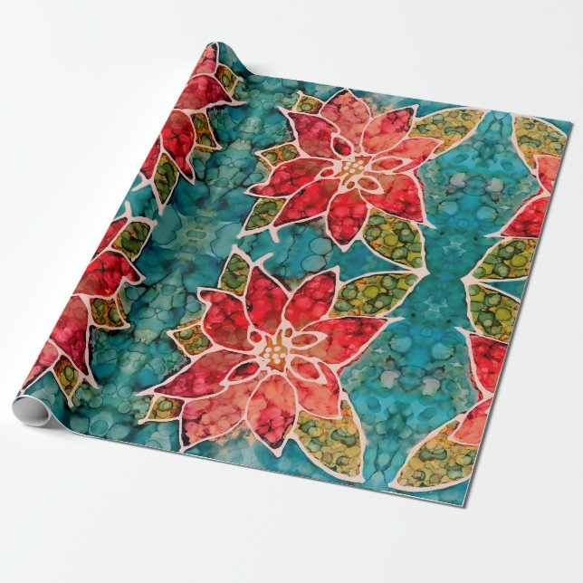 Poinsettia Fa la la Christmas Wrapping Paper (Unrolled)