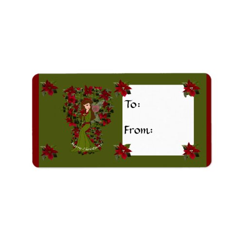 Poinsettia faery Christmas Gift Tag Label