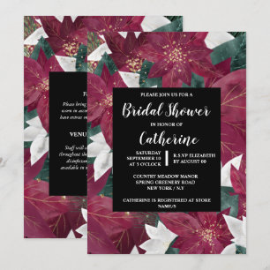 Poinsettia faux gold leaf red white floral chic invitation