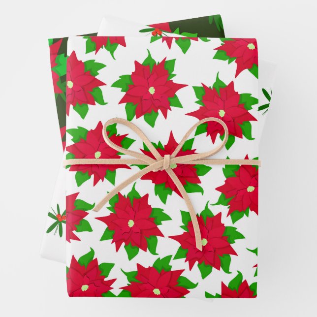 Poinsettia Festive Mexican Christmas Wrapping Paper Sheets (In situ)