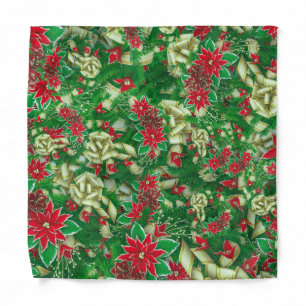Poinsettia Fir Leaves Ribbons Floral Christmas Bandana