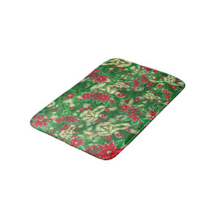 Poinsettia Fir Leaves Ribbons Floral Christmas Bath Mat