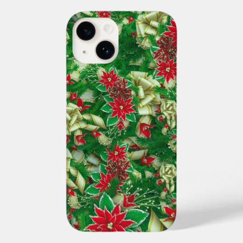 Poinsettia Fir Leaves Ribbons Floral Christmas  Case_Mate iPhone 14 Case