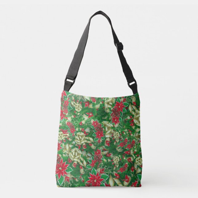Poinsettia Fir Leaves Ribbons Floral Christmas | Crossbody Bag (Front)