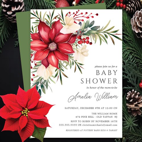 Poinsettia Floral Baby Shower  Invitation
