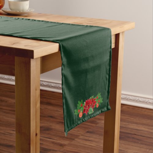 Poinsettia Floral Border Christmas Medium Table Runner