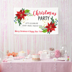 Poinsettia Floral Bouquet, Christmas Party Banner