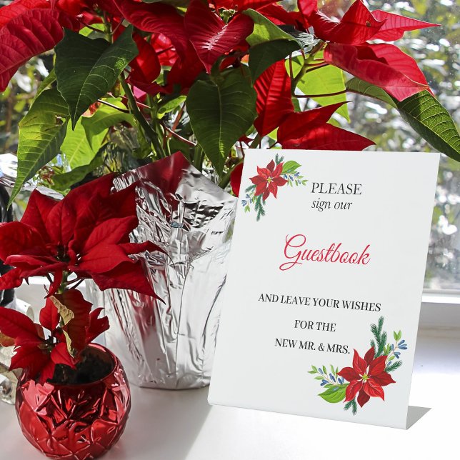 Poinsettia Floral Bouquet, Guestbook Pedestal Sign (Creator Uploaded)