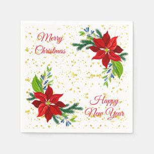 Poinsettia Floral Bouquet, Merry Christmas Napkins